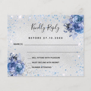 Prospectus 11,4 Cm X 14,2 Cm RSVP de mariage à budget avec fleurs bleues argent