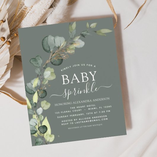 Prospectus 11,4 Cm X 14,2 Cm Sage Green Baby Sprinkler Douche Invitation