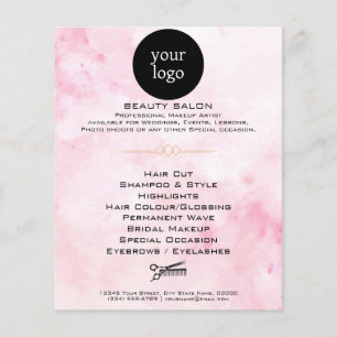 Prospectus 11,4 Cm X 14,2 Cm Salon de beauté aquarelle rose