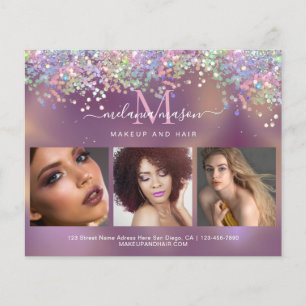 Prospectus 11,4 Cm X 14,2 Cm Salon de maquillage Holographique Parties scintill