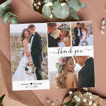 Prospectus 11,4 Cm X 14,2 Cm Script de Merci du Mariage de Collage de photos Bu<br><div class="desc">Budget, minimaliste Élégant Script moderne 4 Photo Collage Mariage Merci personnalisé abordable petit budget flyer. Un élégant mariage vous remercie modèle en papier avec quatre (4) photos sur le devant et une photo sur le dos. Avec le texte "Merci" dans une tourbillonnant police de script de typographie lettrée à la...</div>
