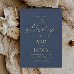 Prospectus 11,4 Cm X 14,2 Cm Script Mariage bleu or Budget Marine
