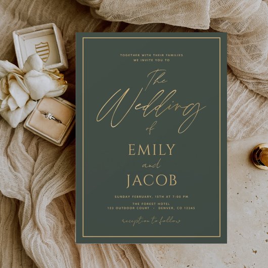 Prospectus 11,4 Cm X 14,2 Cm Script Mariage d'or vert budget