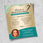 Prospectus 11,4 Cm X 14,2 Cm Service Noir Mobile Turquoise & Flyer Photo Or<br><div class="desc">Service Notaire Mobile Flyers Turquoise & Gold Photo.</div>