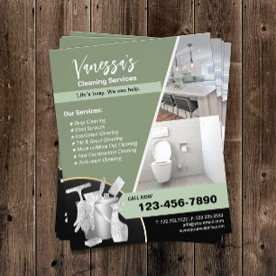 Prospectus 11,4 Cm X 14,2 Cm Service professionnel de ménage de maison vert