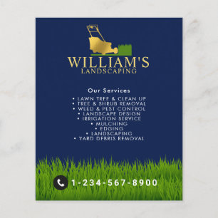 Prospectus 11,4 Cm X 14,2 Cm Services de coupe de tonte de pelouse Logo Bleu Or