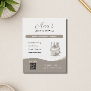 Prospectus 11,4 Cm X 14,2 Cm Services de nettoyage Ménage Code QR beige
