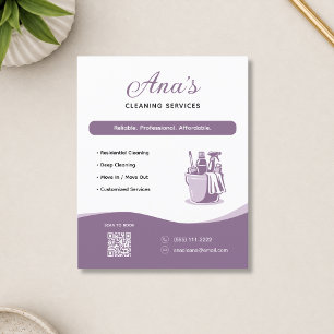 Prospectus 11,4 Cm X 14,2 Cm Services de nettoyage Ménage Code QR Mauve