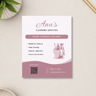 Prospectus 11,4 Cm X 14,2 Cm Services de nettoyage Ménage Code QR Rose