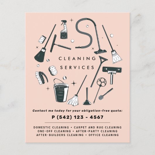 Prospectus 11,4 Cm X 14,2 Cm Services de nettoyage rose poussiéreux (Devant)