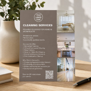 Prospectus 11,4 Cm X 14,2 Cm Services de nettoyage Taupe moderne Logo photo QR