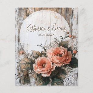 Prospectus 11,4 Cm X 14,2 Cm Signe de Mariage rustique avec des noms et une dat
