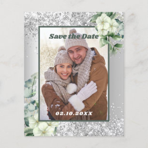 Prospectus 11,4 Cm X 14,2 Cm Silver white floral photo Save the Date wedding