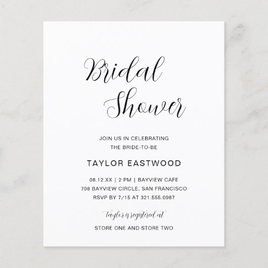 Prospectus 11,4 Cm X 14,2 Cm Simple Modern Budget Bridal Shower Invitation (Devant)