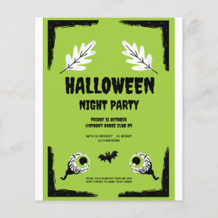 Prospectus 11,4 Cm X 14,2 Cm Soirée d'Halloween verte et noire, fête d'Hallowee