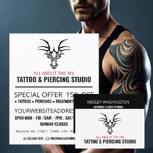Prospectus 11,4 Cm X 14,2 Cm Studio De Tatouage Dragon, Tatouage & Piercing Cor