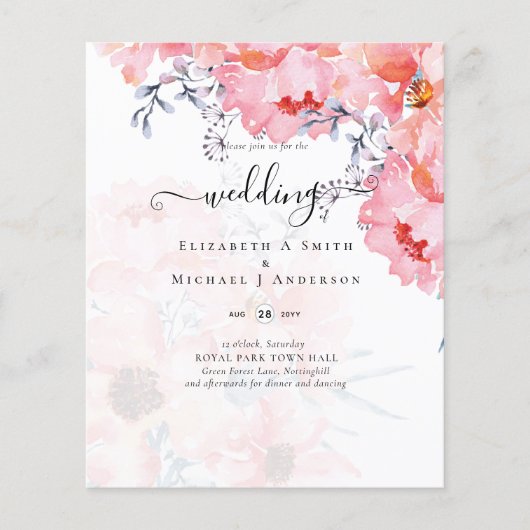 Prospectus 11,4 Cm X 14,2 Cm Sublime MARIAGE en fleurs roses - BUDGET (Devant)