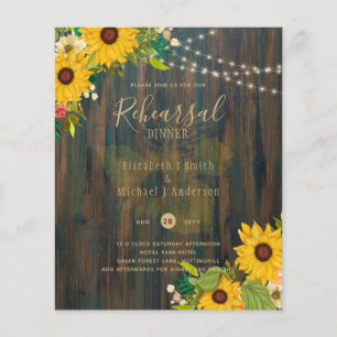 Prospectus 11,4 Cm X 14,2 Cm Sunflowers Rustic Wood Mariage REHEARSAL DINNER