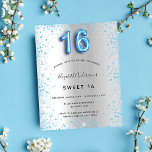 Prospectus 11,4 Cm X 14,2 Cm Sweet 16 argent bleu parties scintillant invitatio<br><div class="desc">Veuillez noter que cette invitation est sur papier de prospectus et très mince. Les enveloppes ne sont pas incluses. Pour des invitations plus épaisses (même conception), veuillez visiter notre magasin. Une invitation moderne, élégante et glamour pour une soirée Sweet 16, 16e anniversaire de fille. Un arrière - plan à l'aspect...</div>