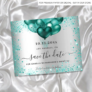 Prospectus 11,4 Cm X 14,2 Cm Sweet 16 argent turquoise budget de parties scinti