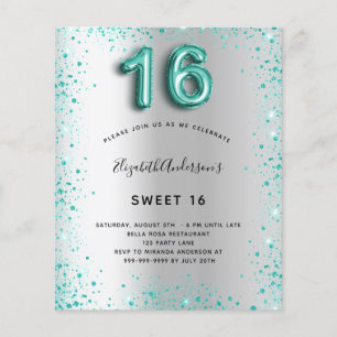 Prospectus 11,4 Cm X 14,2 Cm Sweet 16 argent turquoise parties scintillant invi