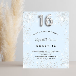 Prospectus 11,4 Cm X 14,2 Cm Sweet 16 bébé bleu argent budget invitation