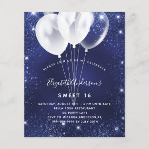 Prospectus 11,4 Cm X 14,2 Cm Sweet 16 bleu marine blanc ballon invitation budge