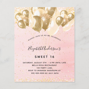 Prospectus 11,4 Cm X 14,2 Cm Sweet 16 blush rose or parties scintillant ballons