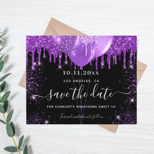 Prospectus 11,4 Cm X 14,2 Cm Sweet 16 budget noir violet enregistrer la date