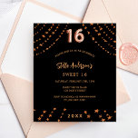 Prospectus 11,4 Cm X 14,2 Cm Sweet 16 étoiles rose noir or  invitation budgétai<br><div class="desc">Veuillez noter que cette invitation est sur papier de prospectus et très mince. Les enveloppes ne sont pas incluses. Pour des invitations plus épaisses (même conception), veuillez visiter notre magasin. Pour une soirée Sweet 16, 16ème anniversaire. Un arrière - plan noir. Décoré d'étoiles dorées roses. Personnalisez et ajoutez un nom,...</div>