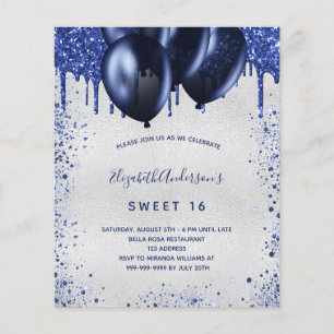 Prospectus 11,4 Cm X 14,2 Cm Sweet 16 marine bleu argent budget invitation