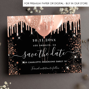 Prospectus 11,4 Cm X 14,2 Cm Sweet 16 noir budget rose or enregistrer la date