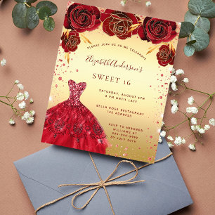 Prospectus 11,4 Cm X 14,2 Cm Sweet 16 or rouge parties scintillant robe budget 