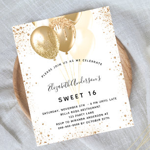 Prospectus 11,4 Cm X 14,2 Cm Sweet 16 parties scintillant d'or blanc budget