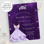 Prospectus 11,4 Cm X 14,2 Cm Sweet 16 parties scintillant violet robe budget in<br><div class="desc">Veuillez noter que cette invitation est sur papier de prospectus et très mince. Les enveloppes ne sont pas incluses. Pour les cartes plus épaisses (même conception), veuillez visiter notre magasin. Une invitation moderne, élégante et glamour pour une fête Sweet 16, 16e anniversaire. Un arrière - plan violet profond avec de...</div>
