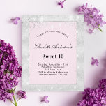 Prospectus 11,4 Cm X 14,2 Cm Sweet 16 party silver blush pink glitter budget<br><div class="desc">Please note that this invitation is on flyer paper and very thin. Envelopes are not included. For thicker invitations (same design) please visit our store. Faux silver metallic and blush pink colored background decorated with faux silver glitter dust. Personalize and add a name and party details. Black colored, elegant script....</div>