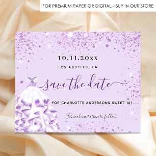 Prospectus 11,4 Cm X 14,2 Cm Sweet 16 robe violet budget enregistrer la date