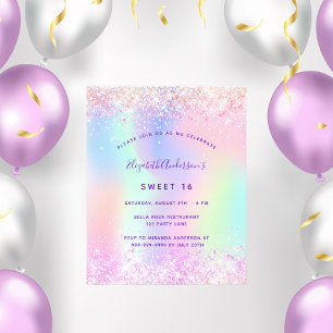 Prospectus 11,4 Cm X 14,2 Cm Sweet 16 rose violet parties scintillant invitatio
