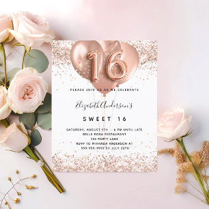 Prospectus 11,4 Cm X 14,2 Cm Sweet 16 roses or ballons invitation budget