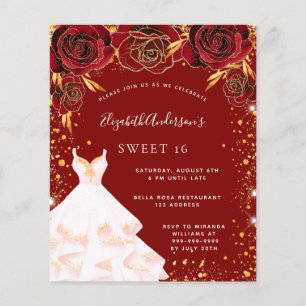 Prospectus 11,4 Cm X 14,2 Cm Sweet 16 rouge or blanc robe budget invitation