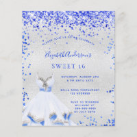 Sweet 16 royal bleu argent budget invitation flyer