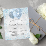 Prospectus 11,4 Cm X 14,2 Cm Sweet 16 silver blue glitter budget invitation<br><div class="desc">Please note that this invitation is on flyer paper and very thin. Envelopes are not included. For thicker invitations (same design) please visit our store. For an elegant Sweet 16, 16th birthday. A faux silver metallic looking background. Decorated with blue faux glitter dust and balloons. Personalize and add a name,...</div>