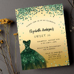 Prospectus 11,4 Cm X 14,2 Cm Sweet 16 vert émeraude invitation budget robe<br><div class="desc">Veuillez noter que cette invitation est sur papier de prospectus et très mince. Les enveloppes ne sont pas incluses. Pour des invitations plus épaisses (même conception), veuillez visiter notre magasin. Une invitation moderne, élégante et glamour pour une fête Sweet 16, 16e anniversaire. Sur le devant : Un arrière - plan...</div>