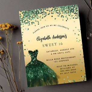 Prospectus 11,4 Cm X 14,2 Cm Sweet 16 vert émeraude invitation budget robe