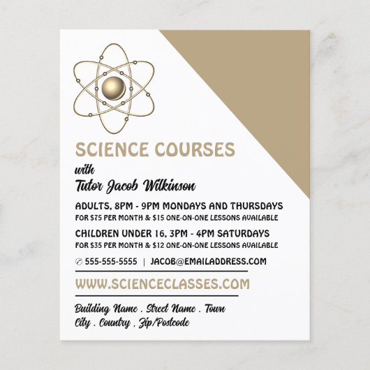 Prospectus 11,4 Cm X 14,2 Cm Symbole Atom, Science Cours Publicité (Devant)