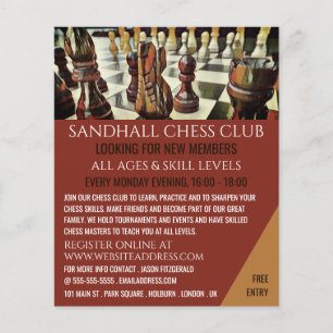 Prospectus 11,4 Cm X 14,2 Cm Tableau de jeu d'échecs, Club d'échecs Publicité