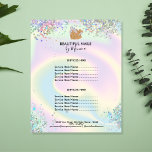 Prospectus 11,4 Cm X 14,2 Cm Technicien Nail Mani Salon Holographe Girl Moderne<br><div class="desc">Posez vos ongles en affaires avec cette liste de prix holographique girly moderne et tendance pour votre salon de beauté. Arrière - plan holographique avec main avec ongles</div>