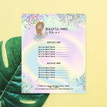 Prospectus 11,4 Cm X 14,2 Cm Technicien Nail Mani Salon Holographe Girl Moderne<br><div class="desc">Posez vos ongles en affaires avec cette liste de prix holographique girly moderne et tendance pour votre salon de beauté. Arrière - plan holographique avec main avec ongles</div>