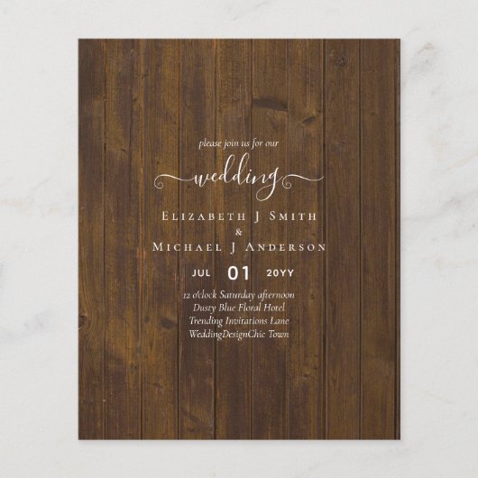 Prospectus 11,4 Cm X 14,2 Cm TEXTE Classique SEULEMENT MARIAGE BUDGET Minimalis (Devant)