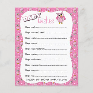 Prospectus 11,4 Cm X 14,2 Cm Thème de Baby Shower Bébé Chouette à pois roses Vœ